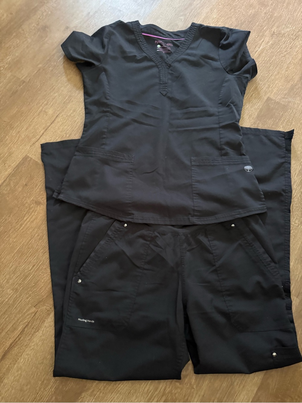 healing hands Black Scrub Top and Jogger Pants Set